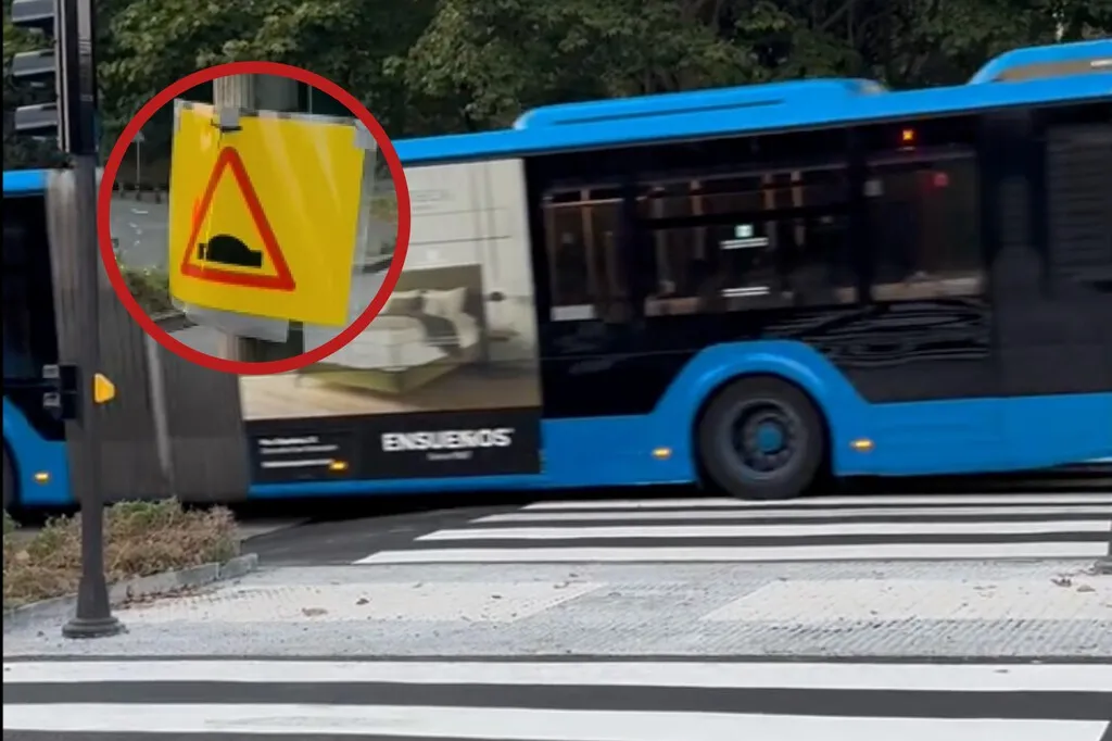 Colocan en San Sebastián un badén tan alto que casi rompe por la mitad un autobús articulado