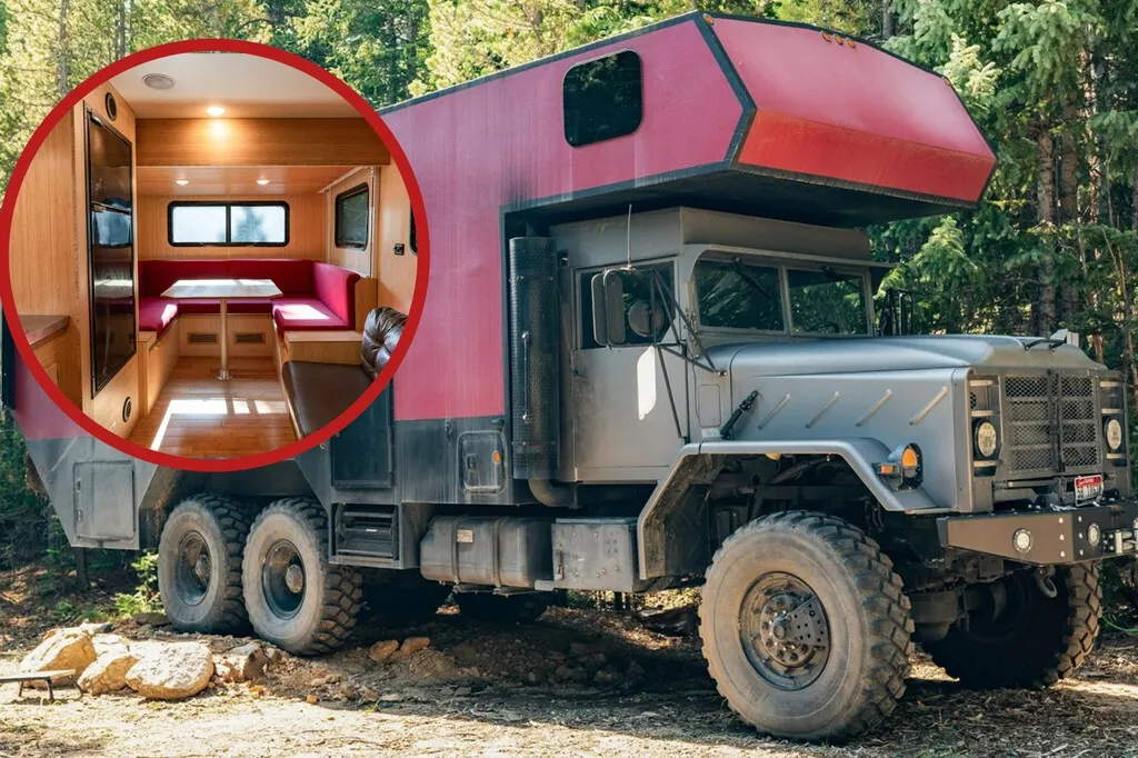 De camión militar de seis ruedas a camper extrema todoterreno: 11 metros, motor diésel de 8,3 litros, casi 1.000 litros de agua y dos camas gigantes