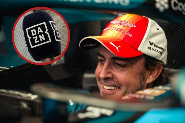 Fernando Alonso, a patadas con el micrófono de DAZN en el paddock de Madrid mientras el veto continúa