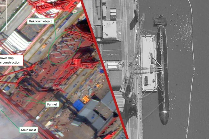Imágenes de satélite revelan la pieza que le faltaba a China para sus gigantescos submarinos robot: un buque nodriza